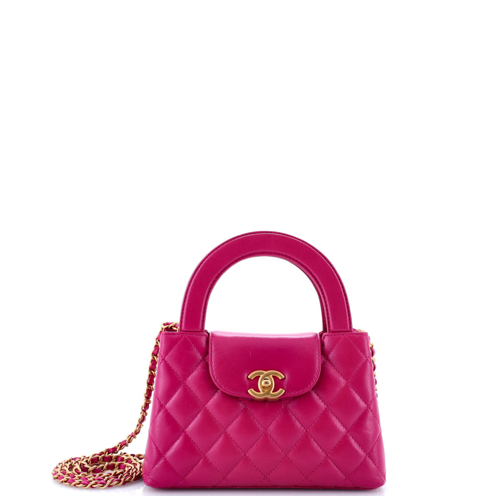 Kelly Top Handle Shopping Bag Quilted Shiny Aged Calfskin Mini
