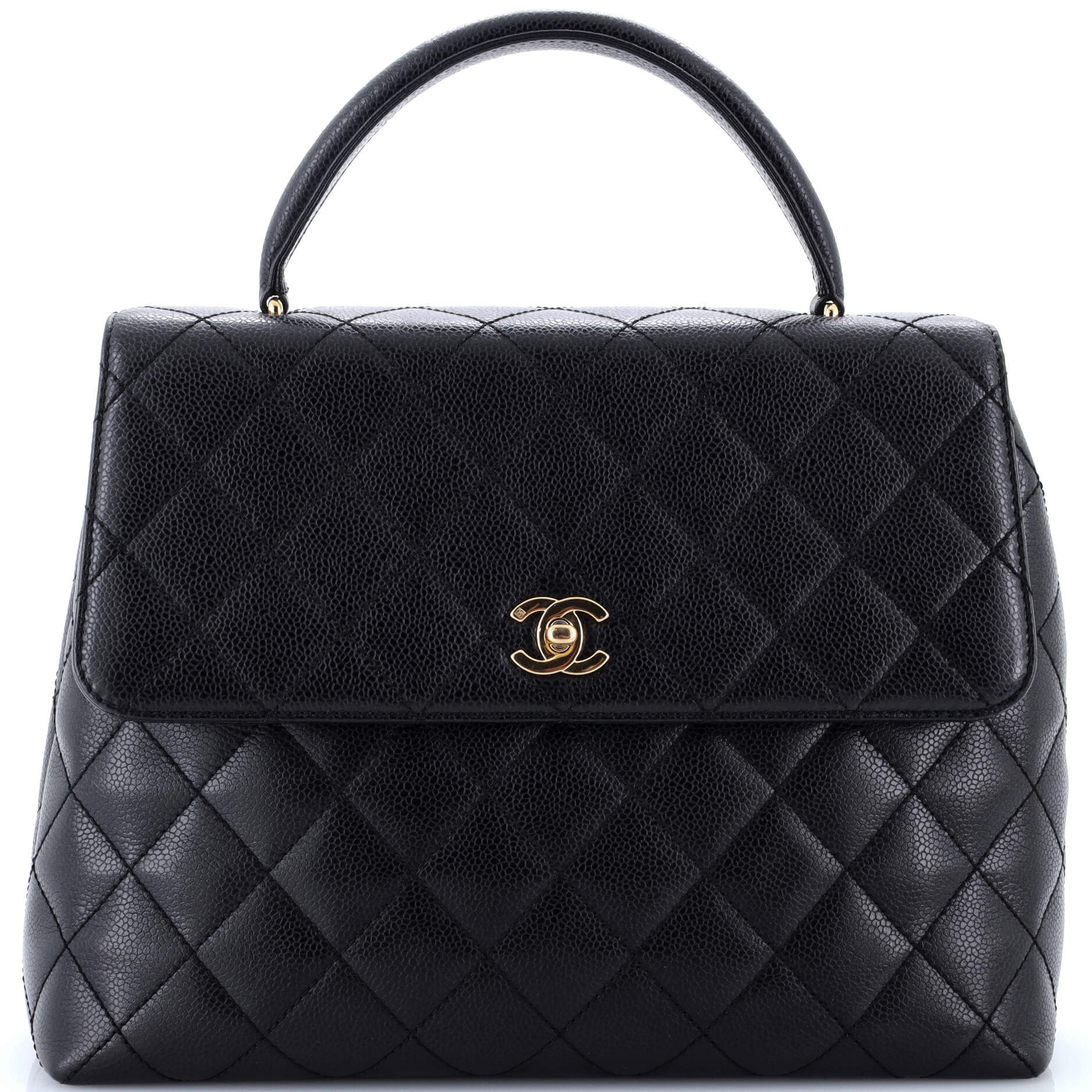 Vintage Classic Top Handle Flap Bag Quilted Caviar Jumbo