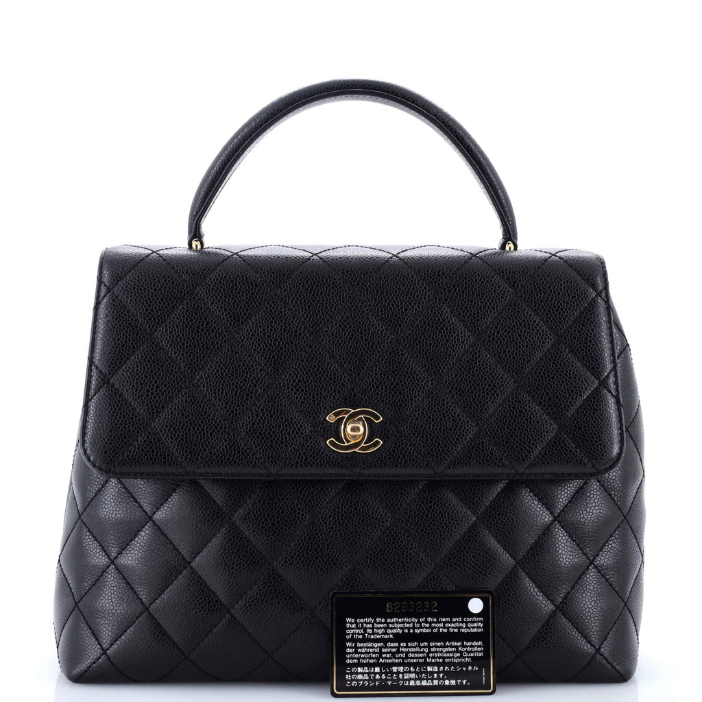 Vintage Classic Top Handle Flap Bag Quilted Caviar Jumbo