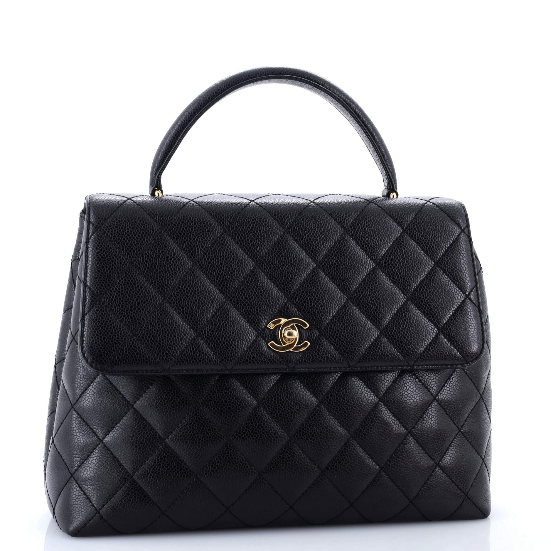 Vintage Classic Top Handle Flap Bag Quilted Caviar Jumbo