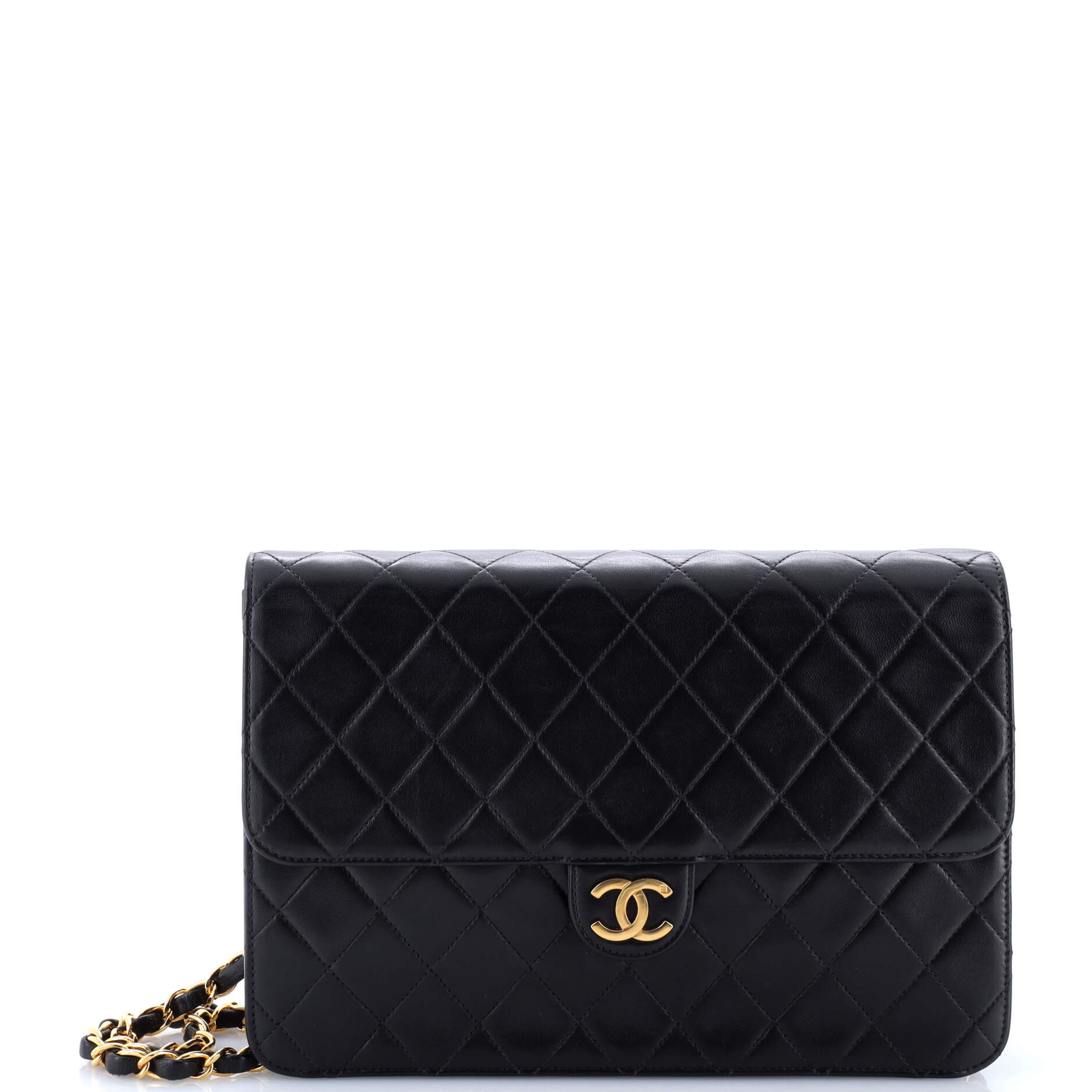 Vintage Clutch with Chain Quilted Leather Medium