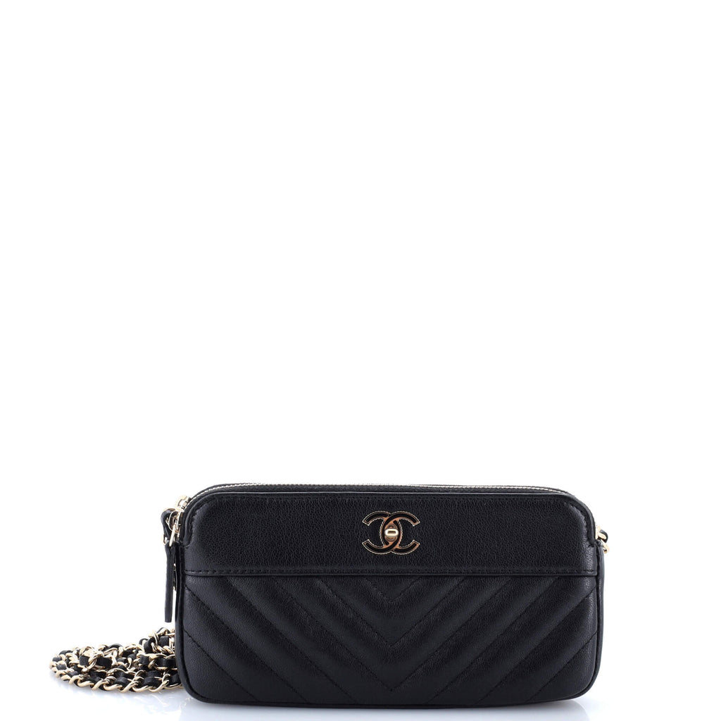 Mademoiselle Vintage Double Zip Clutch with Chain Chevron Sheepskin