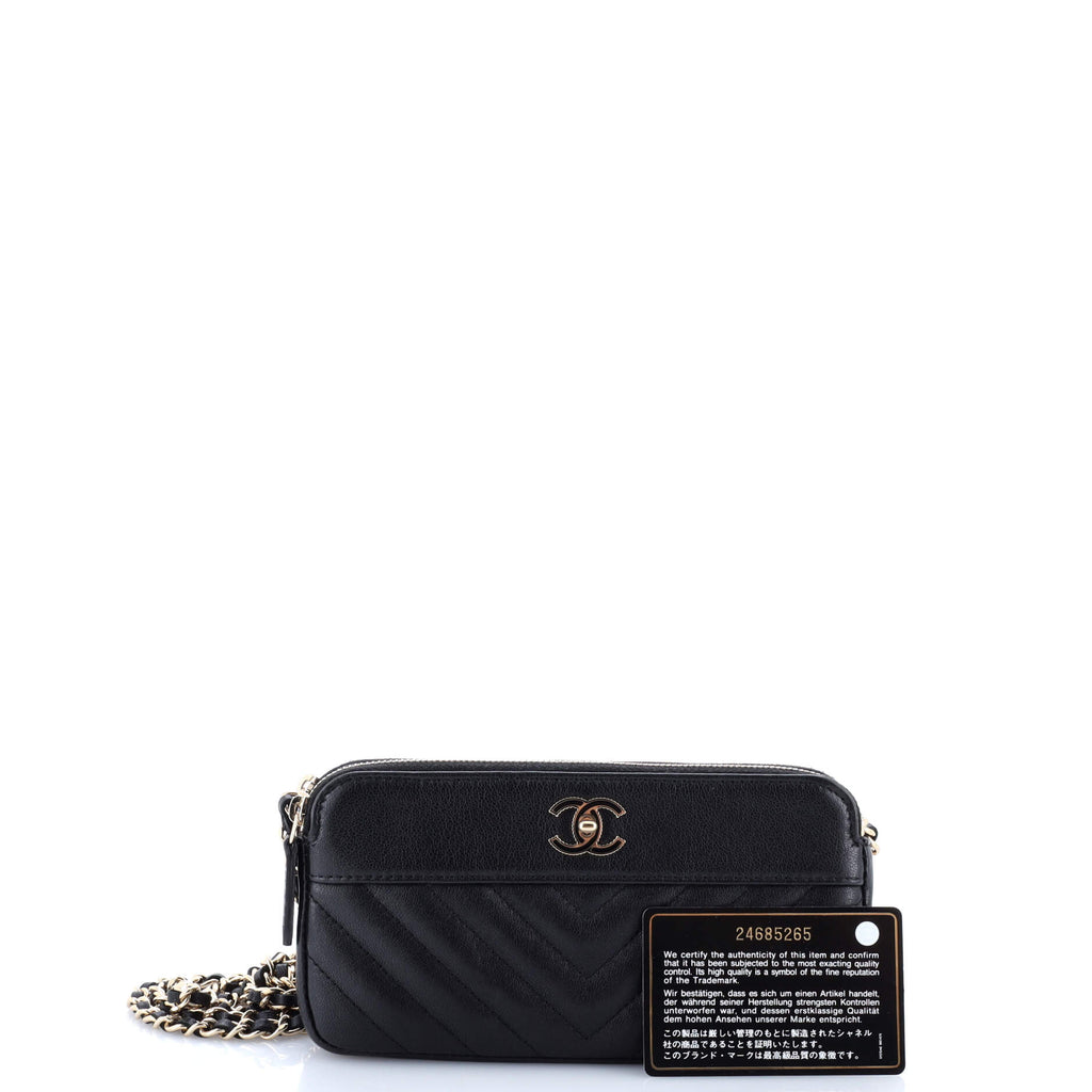 Mademoiselle Vintage Double Zip Clutch with Chain Chevron Sheepskin