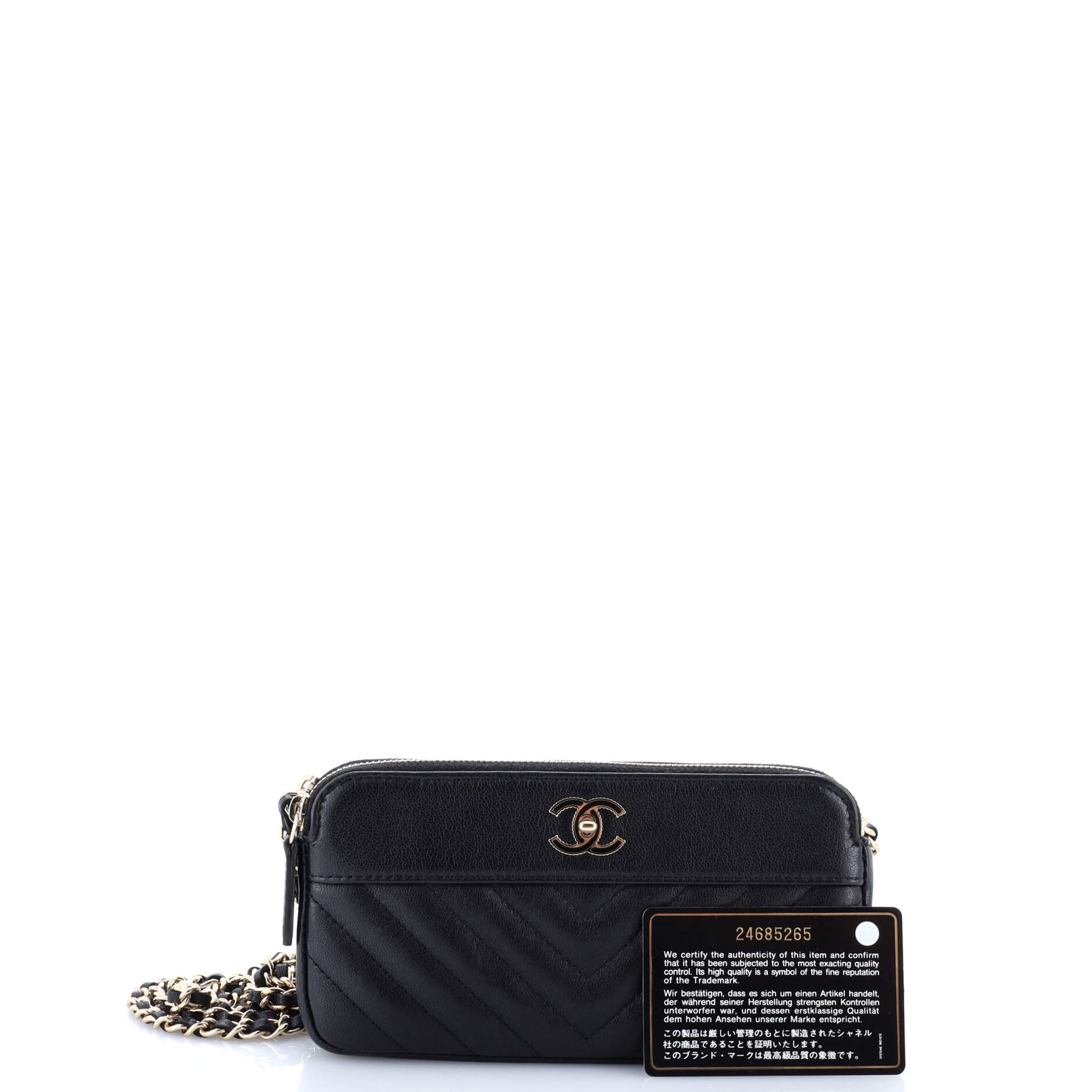 Mademoiselle Vintage Double Zip Clutch with Chain Chevron Sheepskin