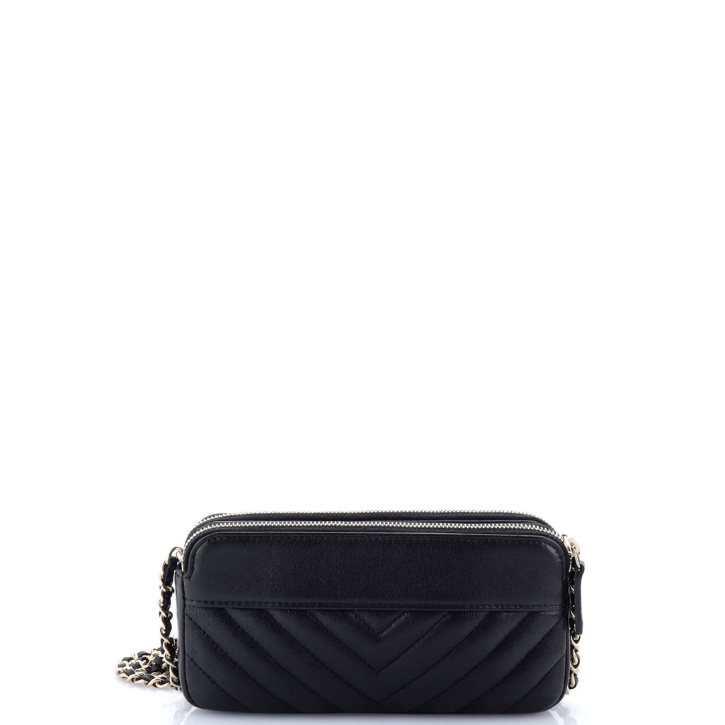 Mademoiselle Vintage Double Zip Clutch with Chain Chevron Sheepskin