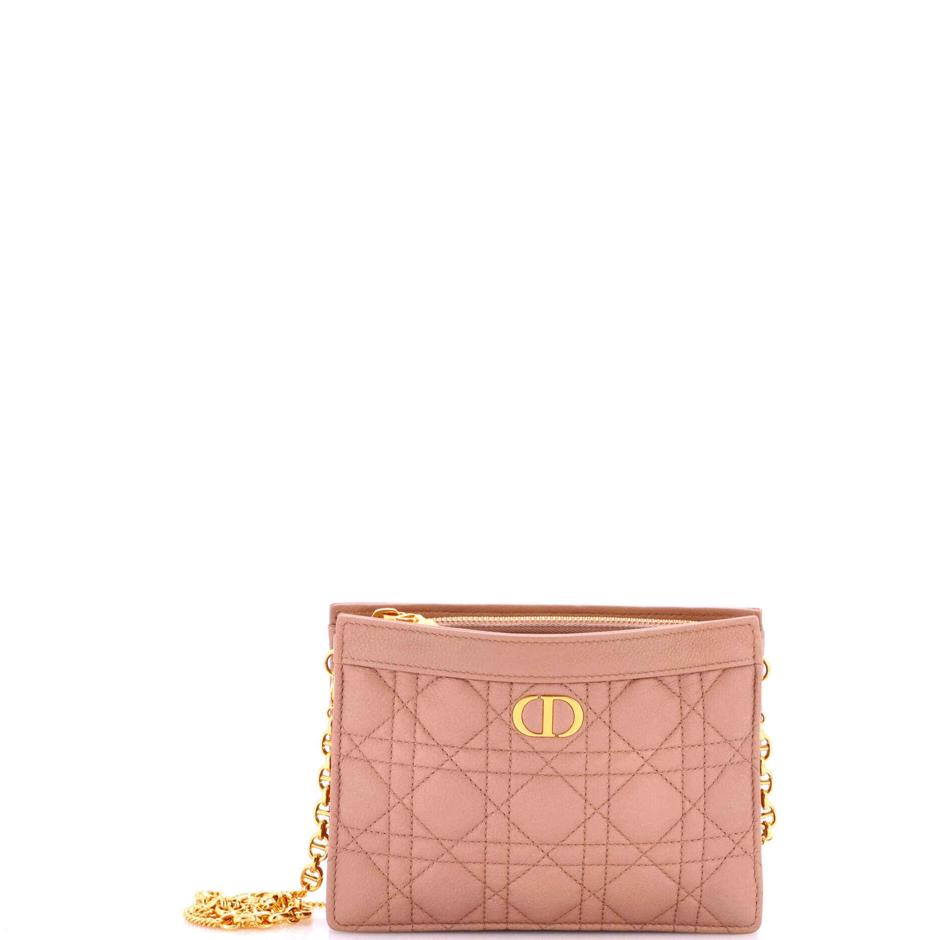 Caro Zipped Pouch With Chain Cannage Quilt Leather