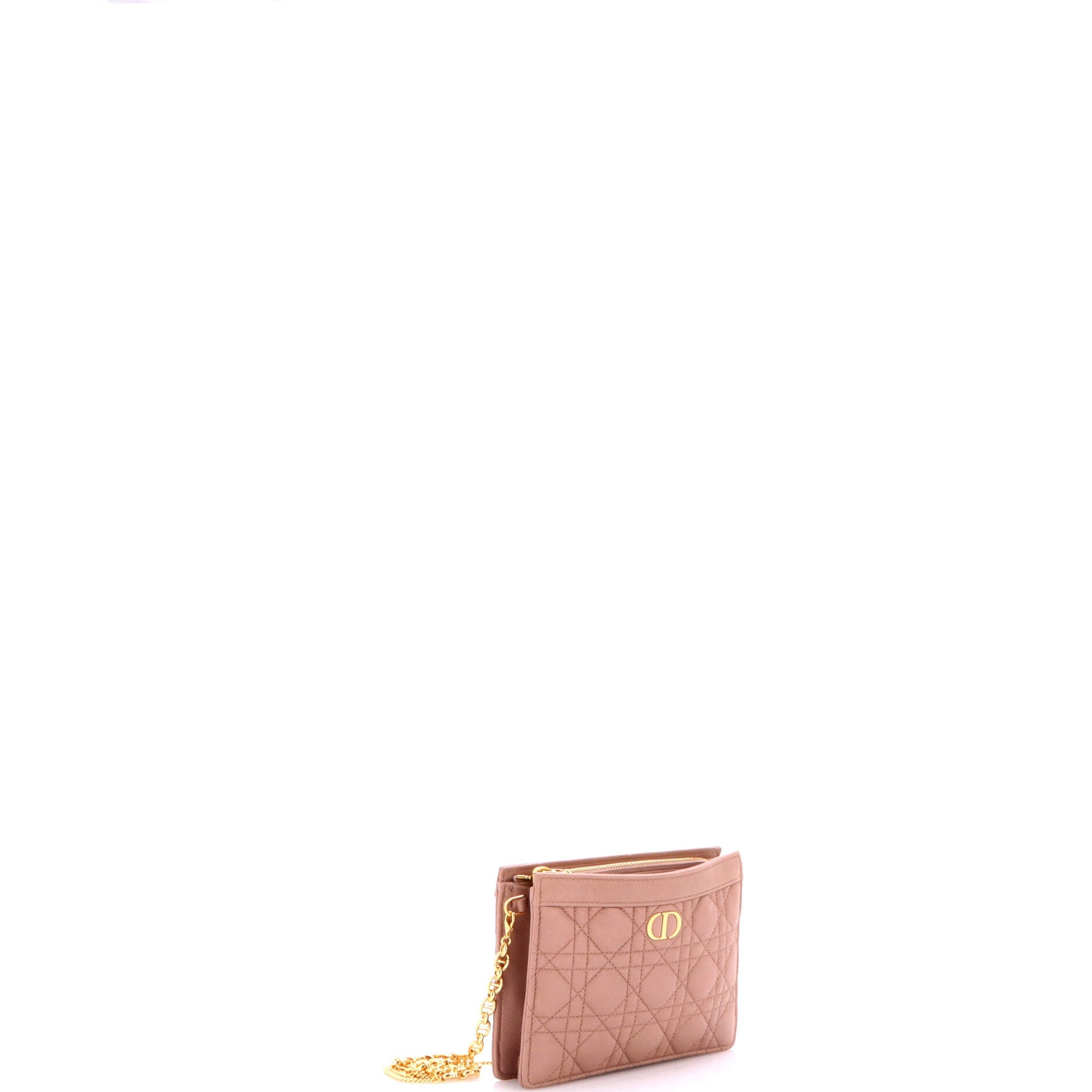 Caro Zipped Pouch With Chain Cannage Quilt Leather