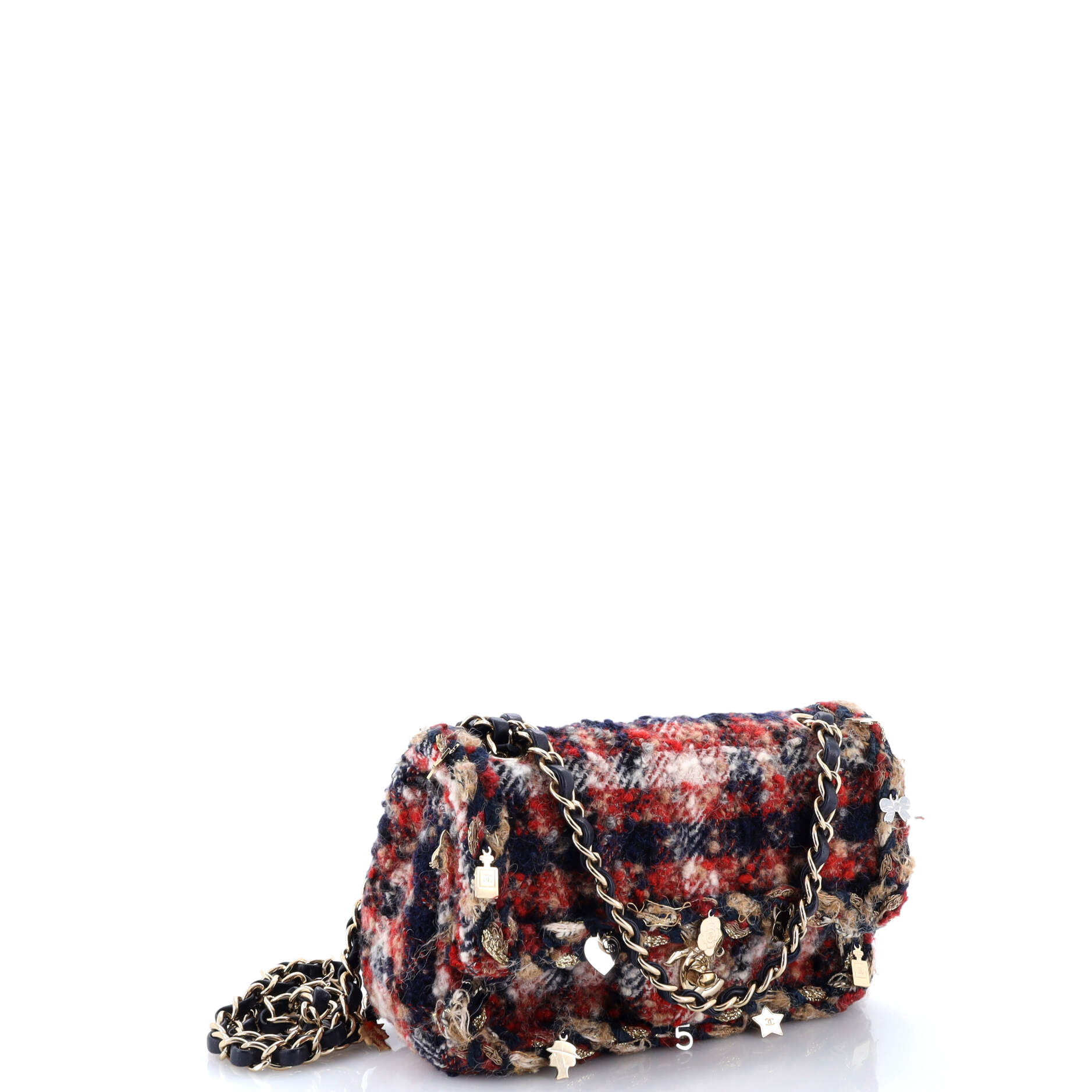 Charms Classic Single Flap Bag Braided Quilted Tweed Mini