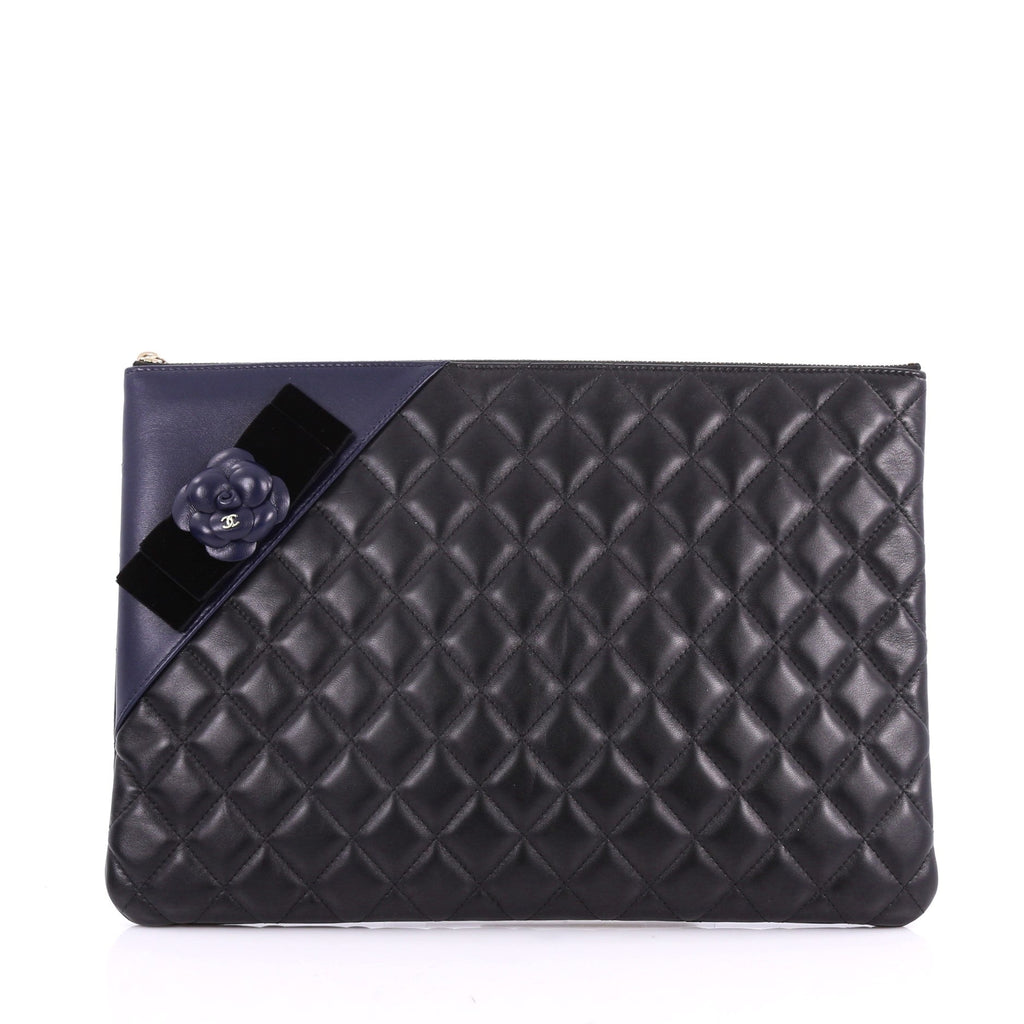 Camellia O Case Clutch Quilted Lambskin Large