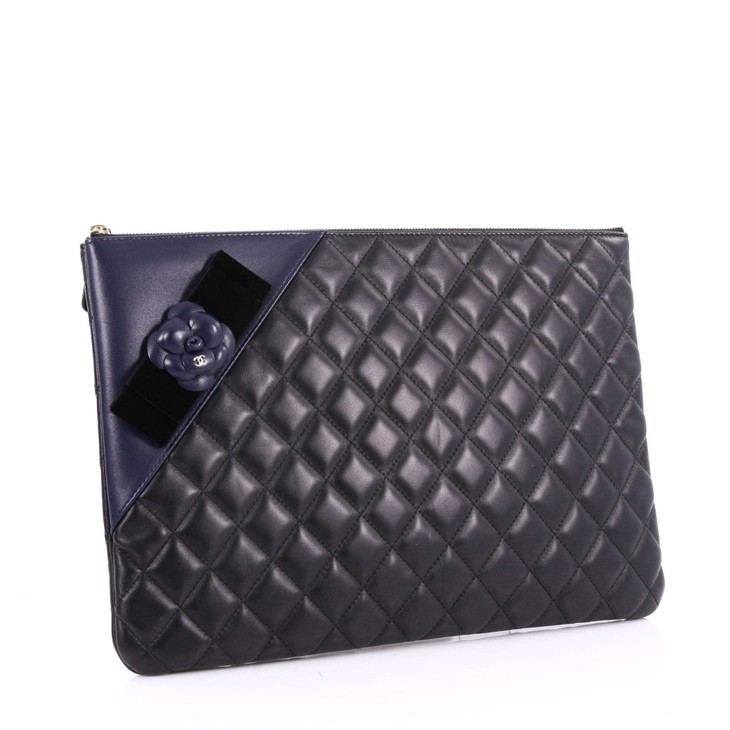 Camellia O Case Clutch Quilted Lambskin Large