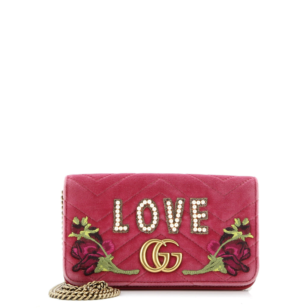 GG Marmont Chain Flap Bag Embroidered Matelasse Velvet Mini