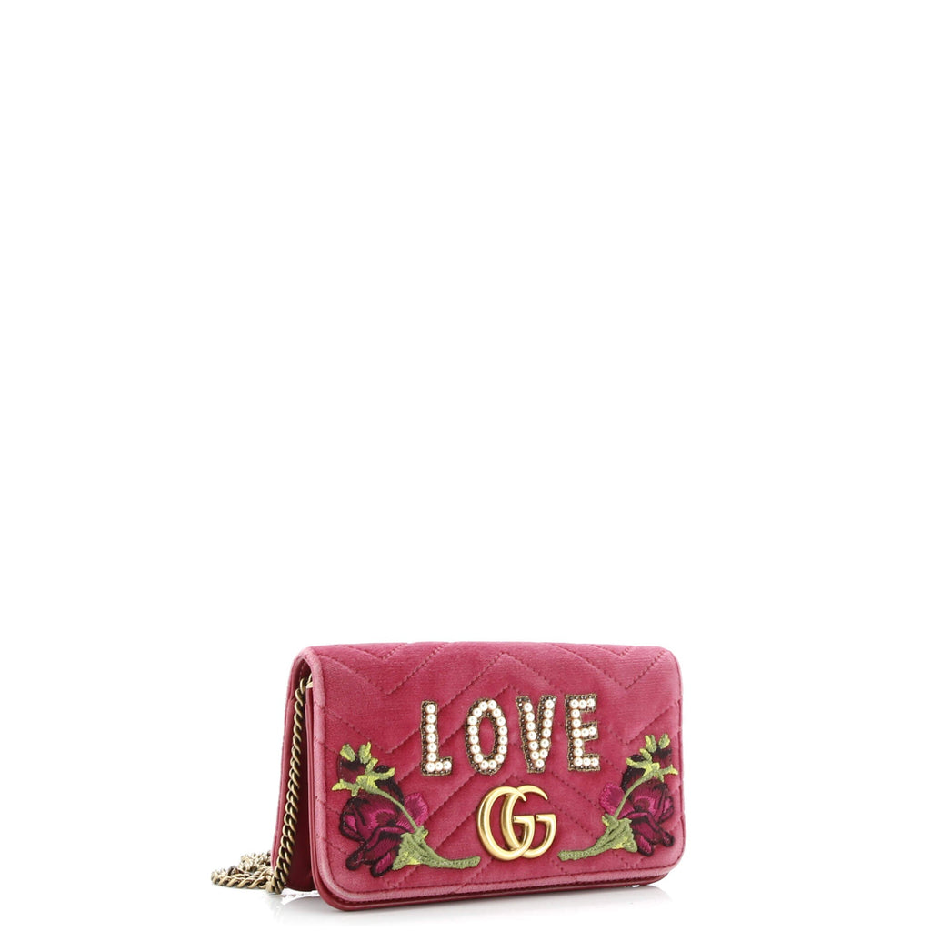 GG Marmont Chain Flap Bag Embroidered Matelasse Velvet Mini