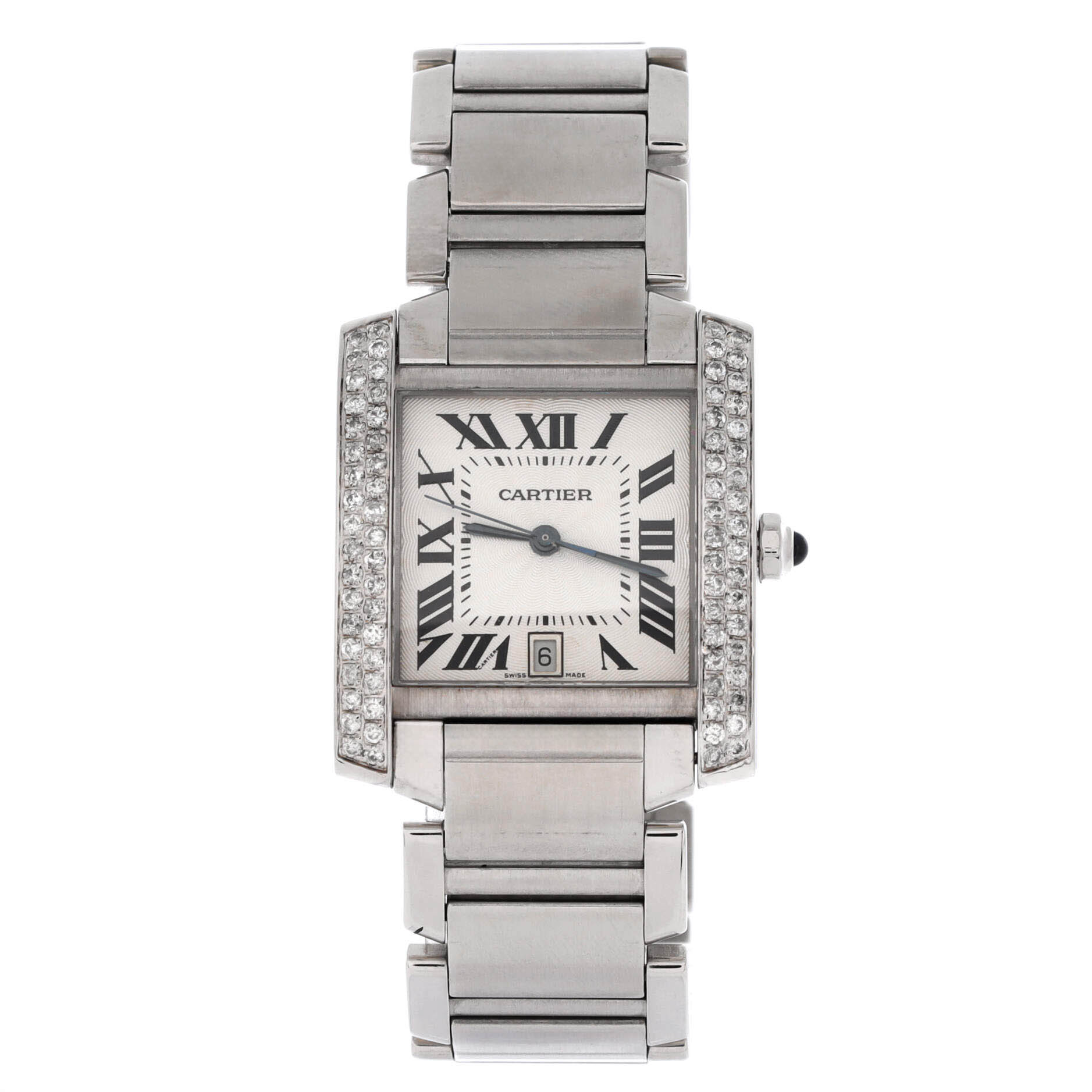 Tank Francaise Automatic Watch Stainless Steel with Diamond Bezel 28