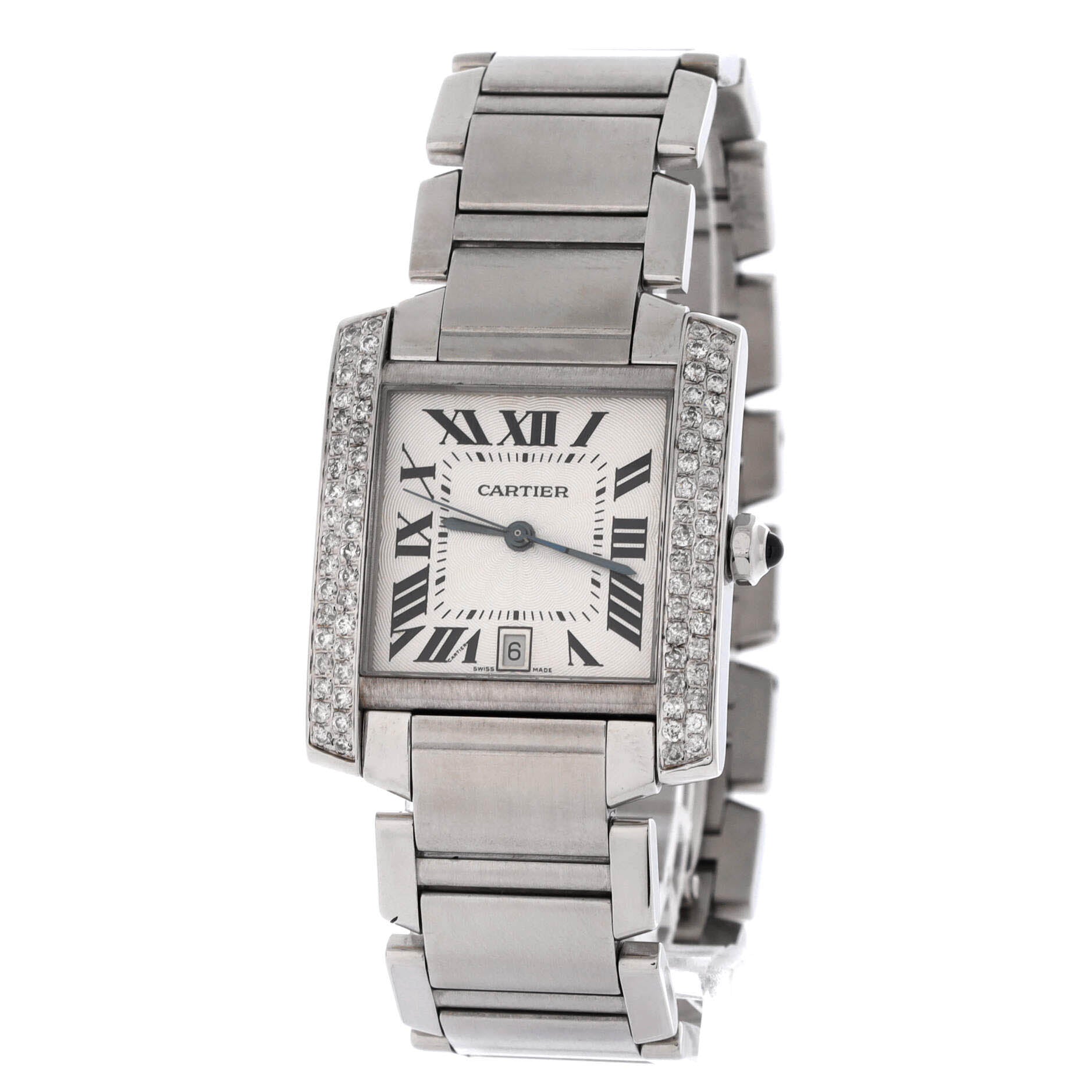 Tank Francaise Automatic Watch Stainless Steel with Diamond Bezel 28