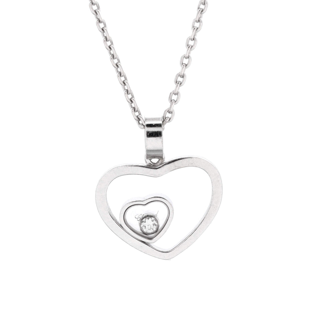 Happy Spirit Heart Pendant Necklace 18K White Gold with 1 Floating Diamond