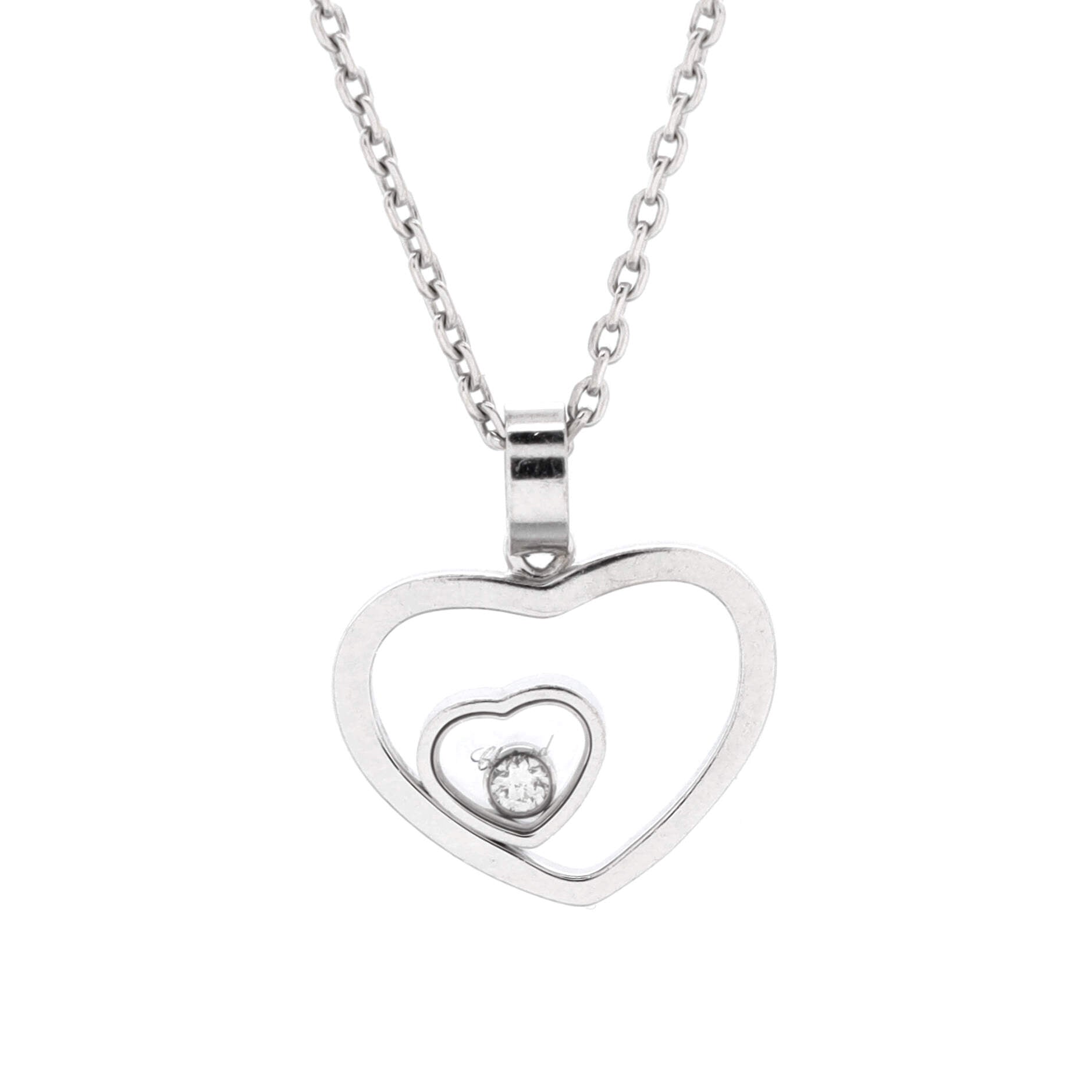 Happy Spirit Heart Pendant Necklace 18K White Gold with 1 Floating Diamond