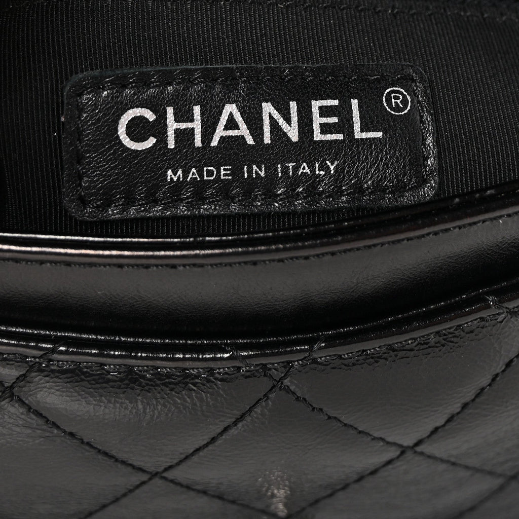 Shiny Goatskin Quilted Medium Flap Black