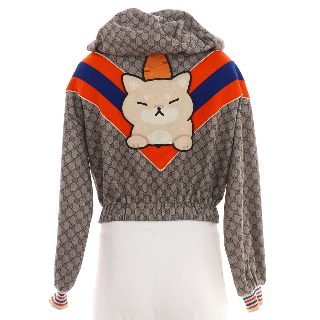 Women's Cropped Zip Hooded Jacket GG Cotton and Polyester Blend