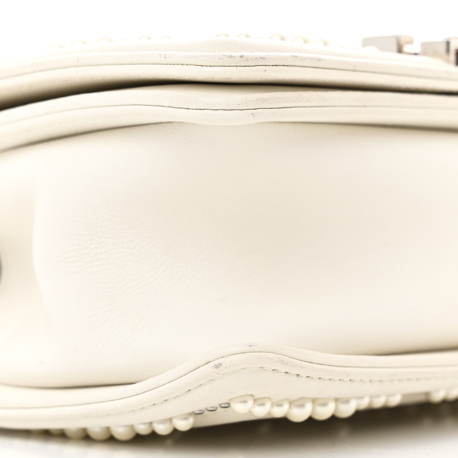 Calfskin Pearl Chevron Small Boy Flap White