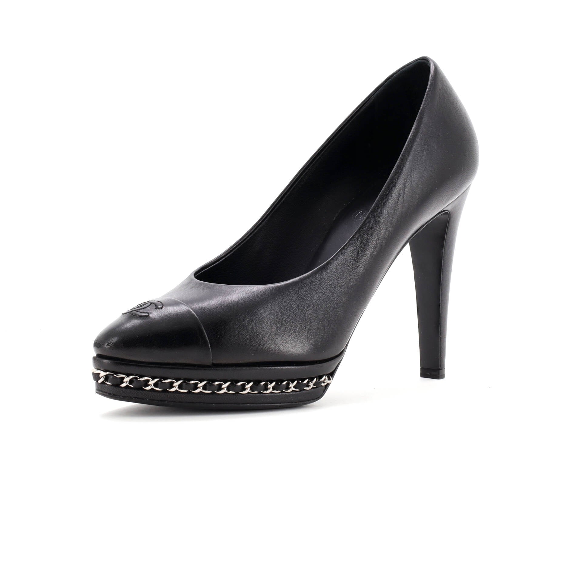 Women's CC Cap Toe Chain Around Pumps Leather