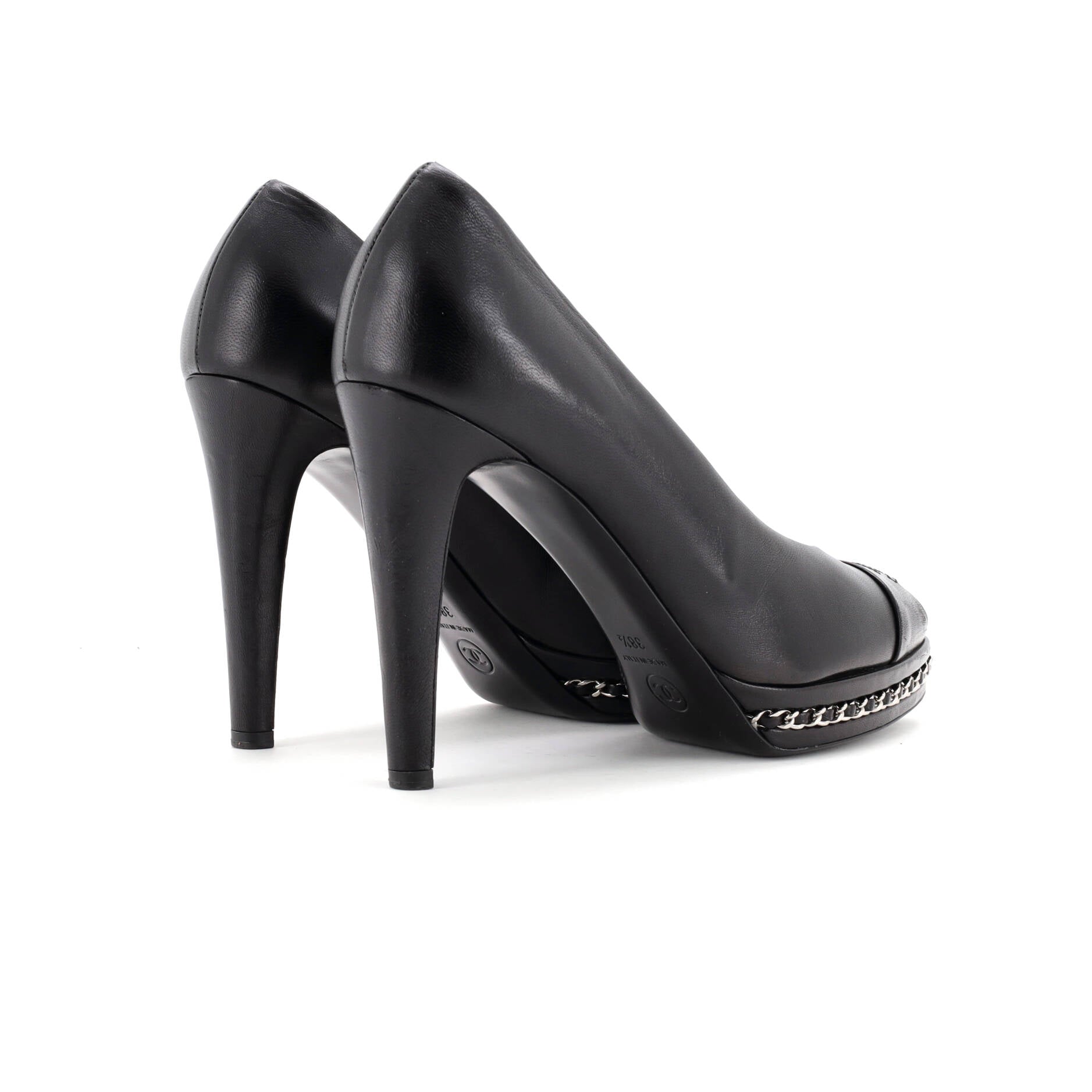 Women's CC Cap Toe Chain Around Pumps Leather