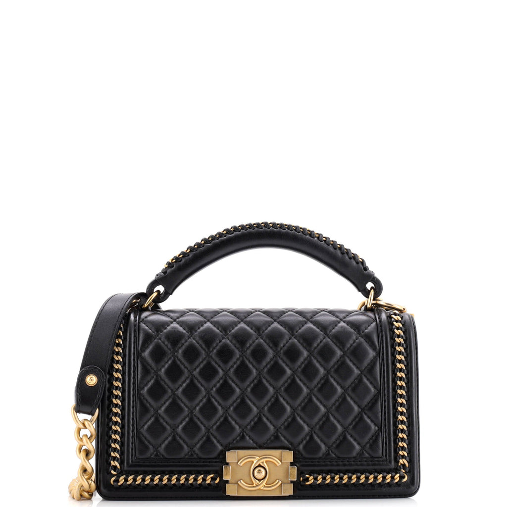 Chain Handle Boy Flap Bag Quilted Calfskin Old Medium