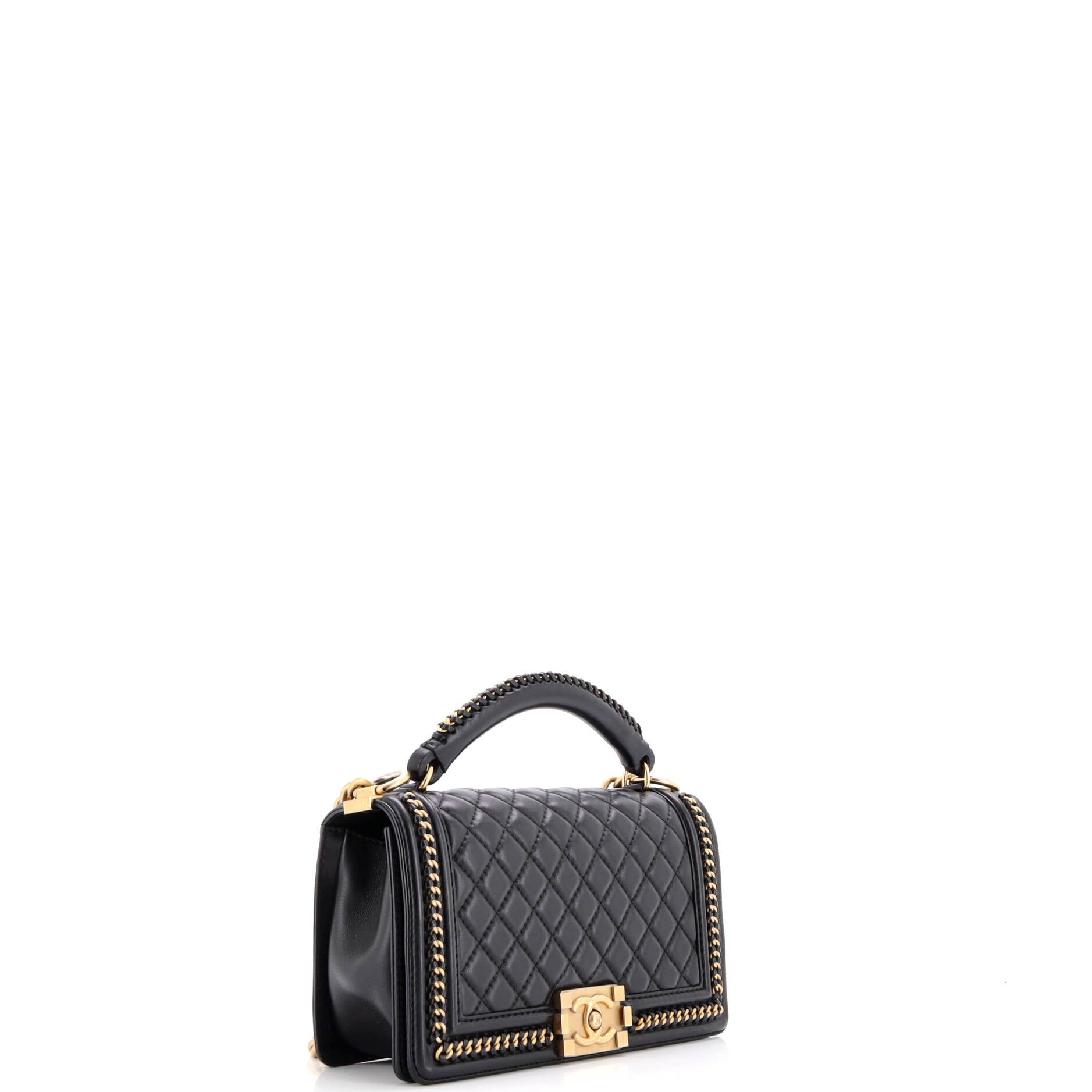 Chain Handle Boy Flap Bag Quilted Calfskin Old Medium
