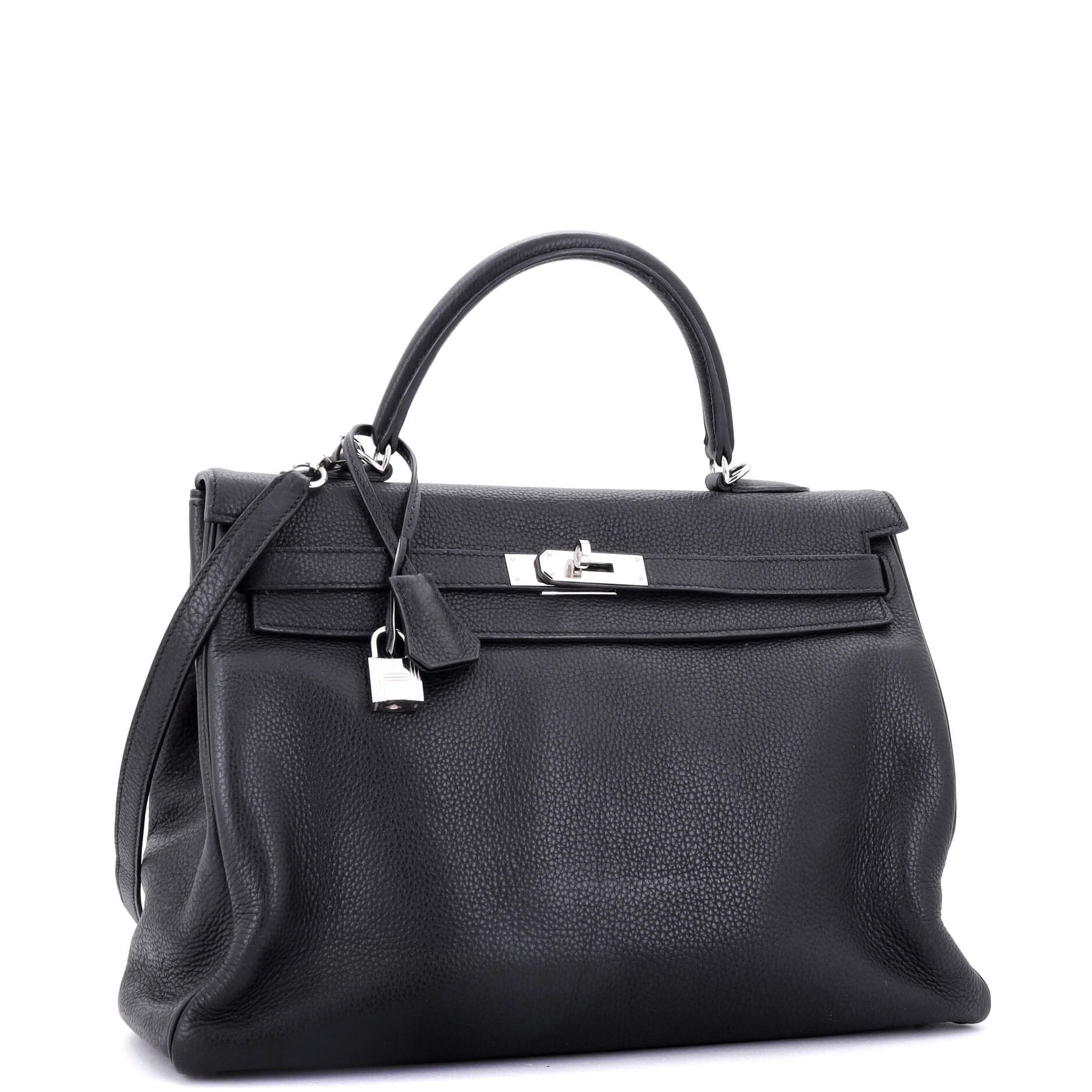 Kelly Handbag Noir Clemence with Palladium Hardware 35