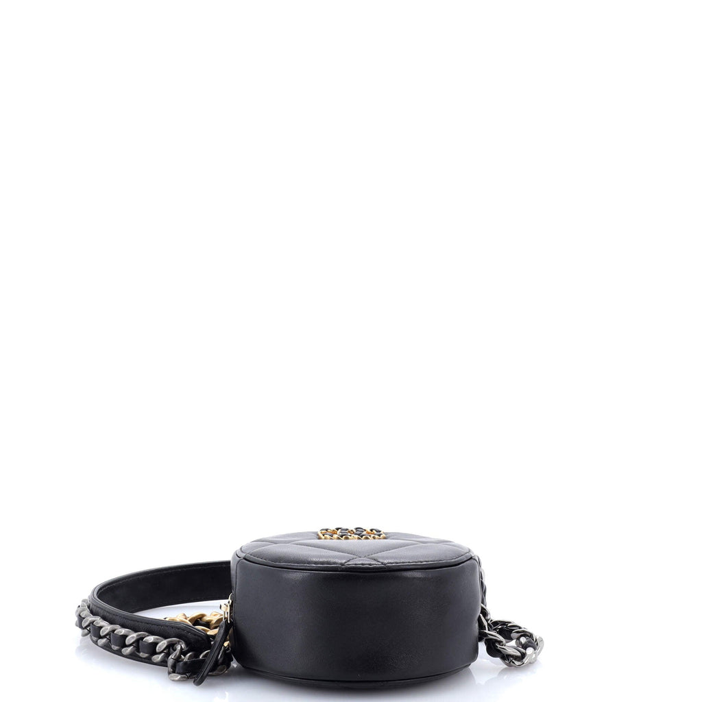 19 Round Clutch with Chain Quilted Leather