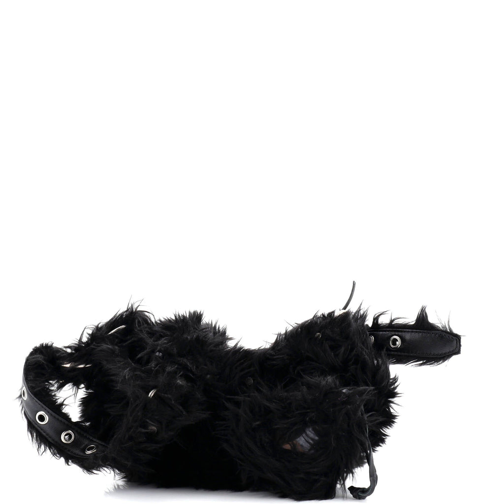Le Cagole Giant Studs Shoulder Bag Faux Fur XS