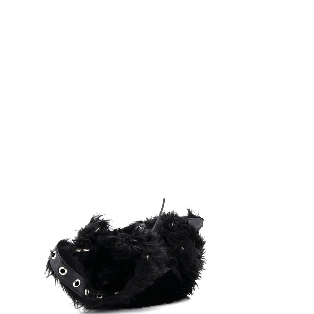 Le Cagole Giant Studs Shoulder Bag Faux Fur XS