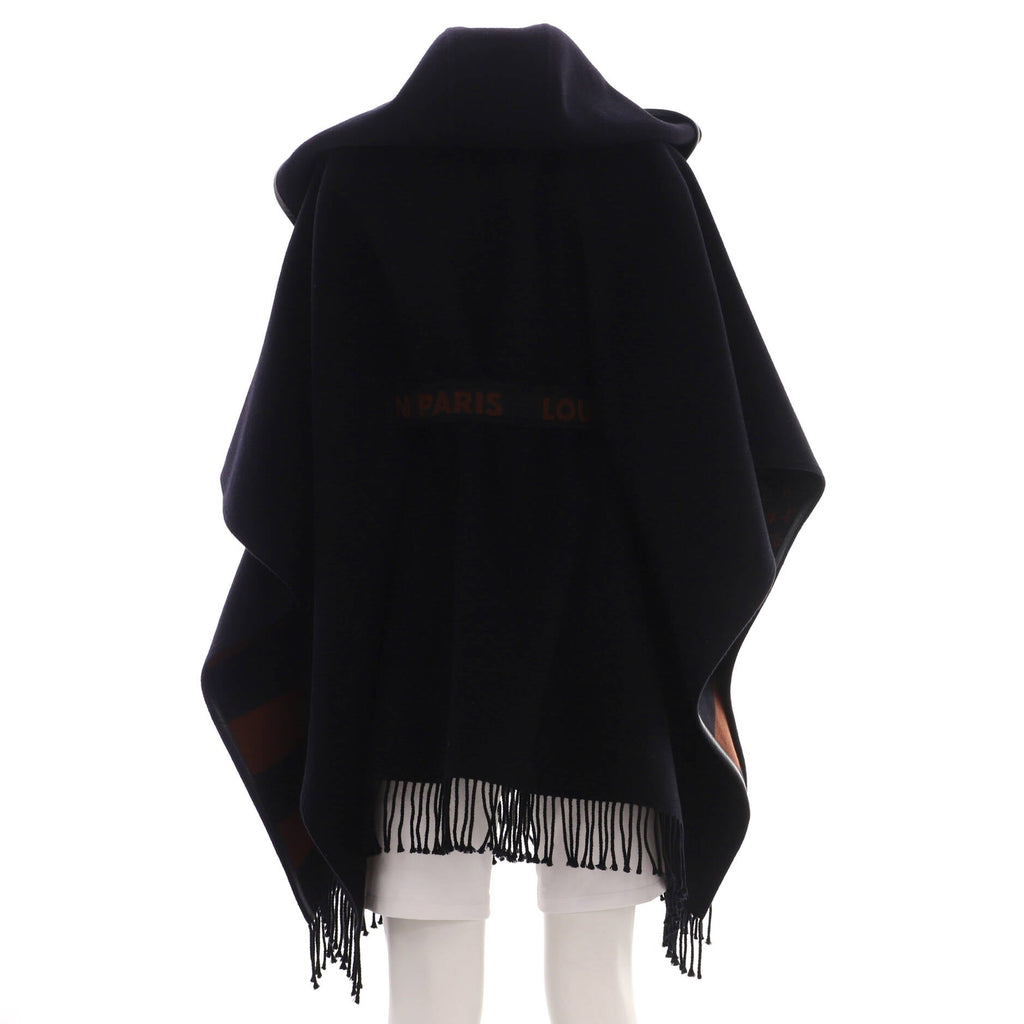 Women's Hooded Belted Cape Striped Monogram Wool Blend