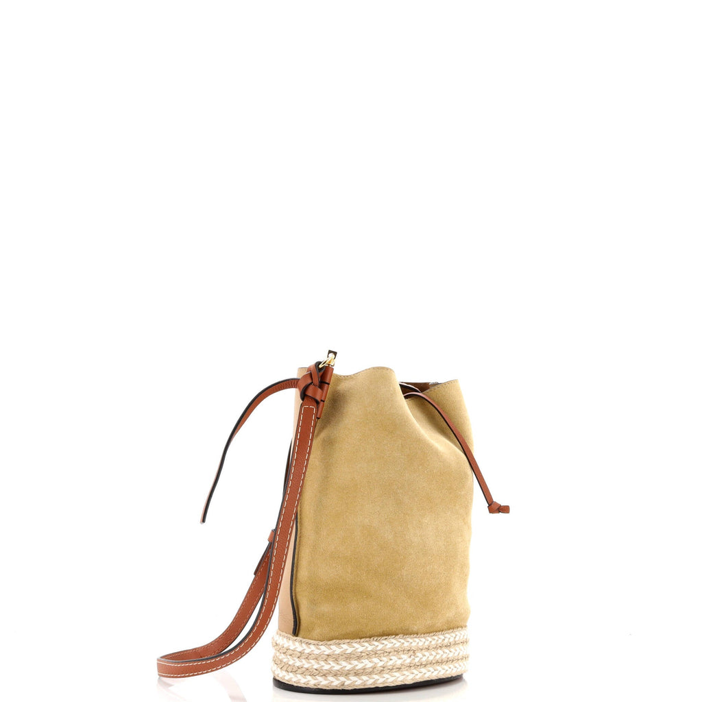 Gate Bucket Bag Leather and Suede with Raffia Medium
