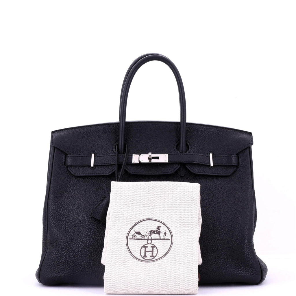 Birkin Handbag Noir Clemence with Palladium Hardware 35