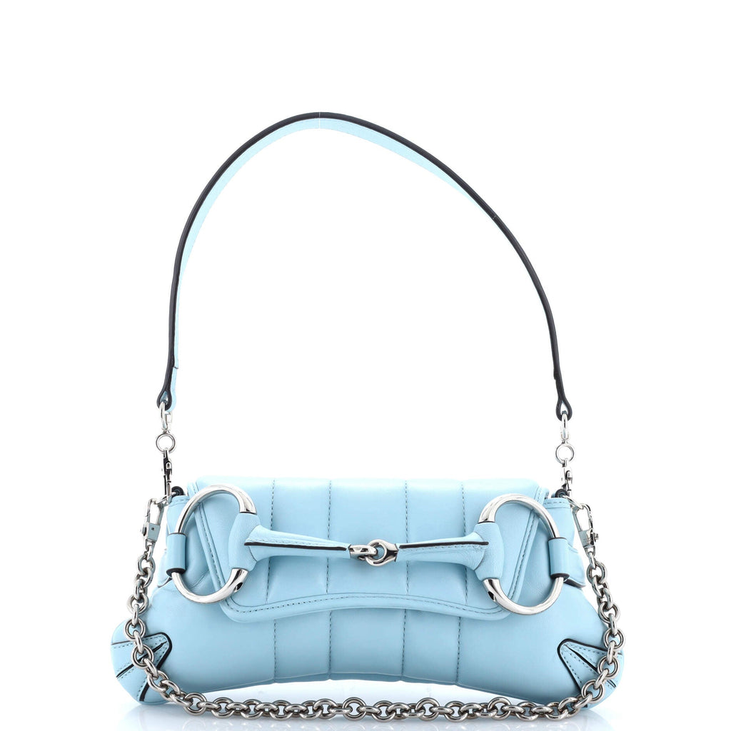 Horsebit Chain Shoulder Bag Vertical Quilted Leather Small