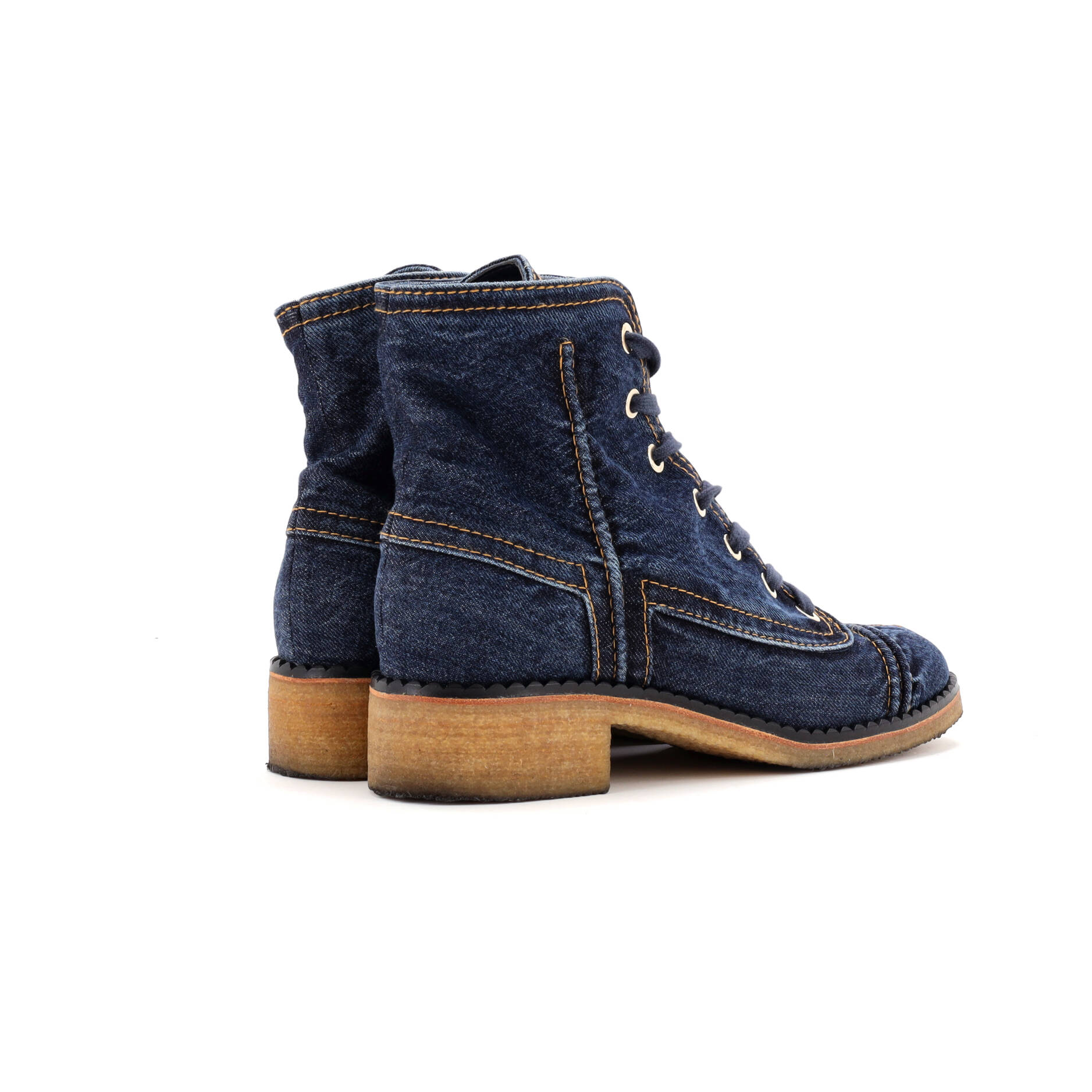 Women's Cap Toe CC Lace Up Boots Denim
