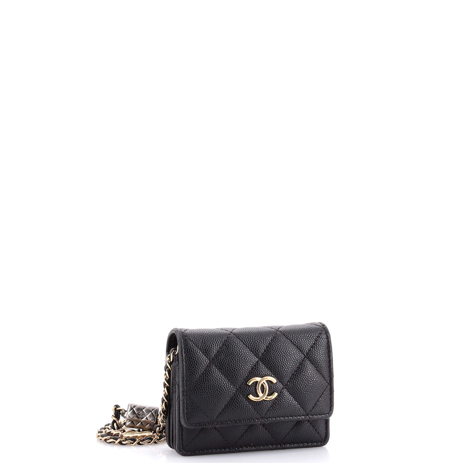 Flap Card Holder on Chain with Charms Quilted Caviar Mini