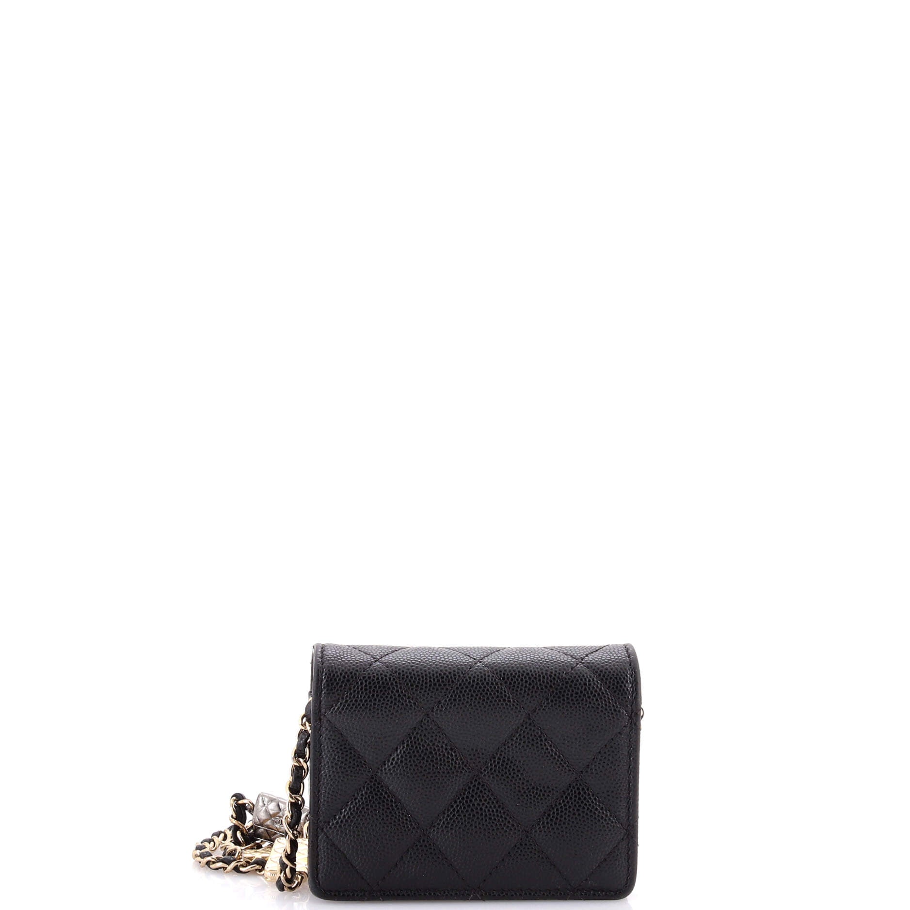 Flap Card Holder on Chain with Charms Quilted Caviar Mini