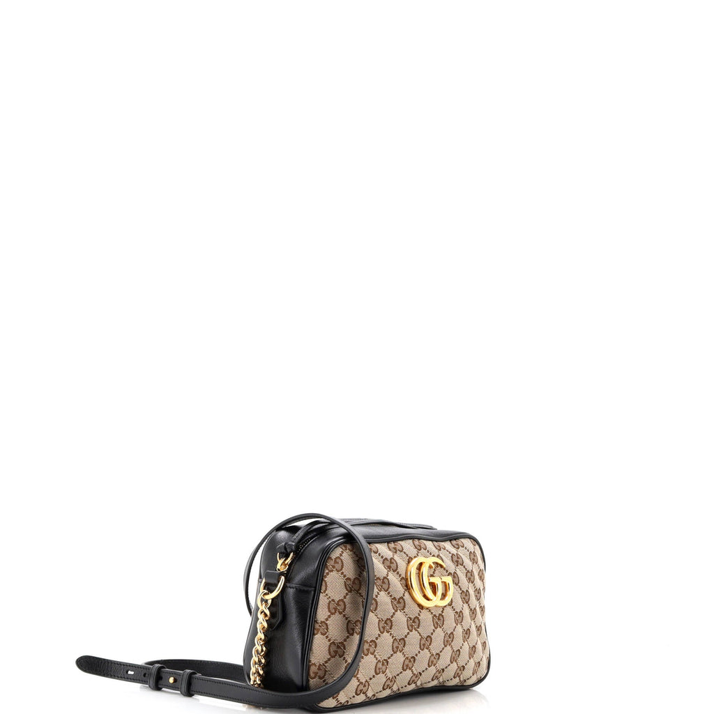 GG Marmont Shoulder Bag Diagonal Quilted GG Canvas with Leather Small
