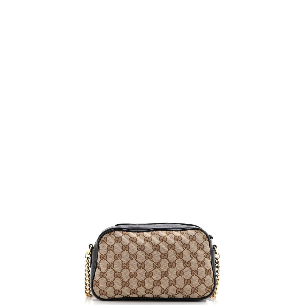 GG Marmont Shoulder Bag Diagonal Quilted GG Canvas with Leather Small