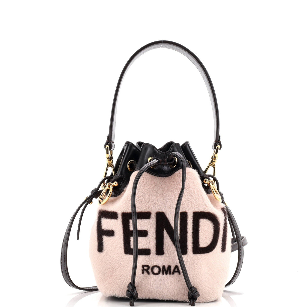 Logo Mon Tresor Bucket Bag Printed Fur with Leather Mini