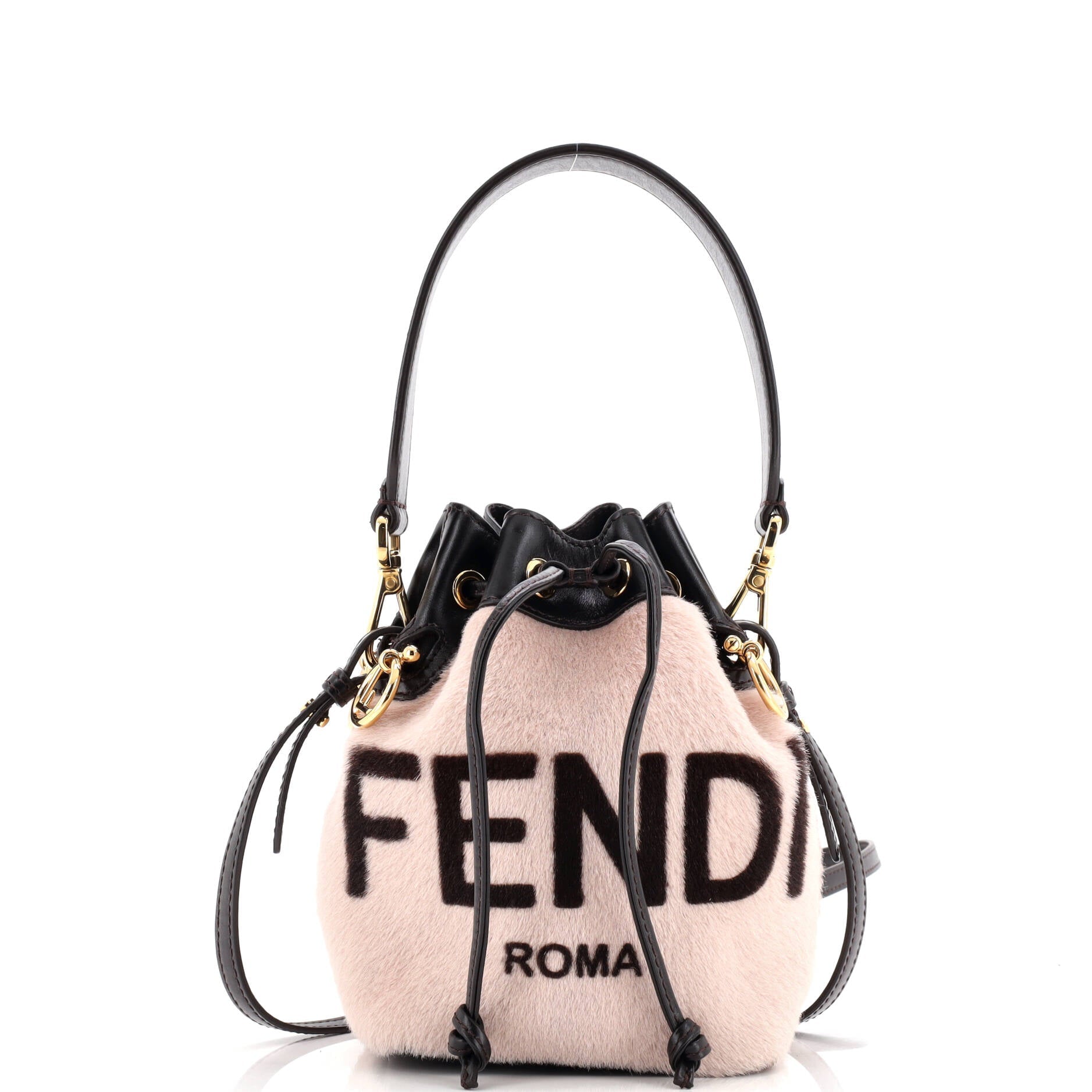 Logo Mon Tresor Bucket Bag Printed Fur with Leather Mini