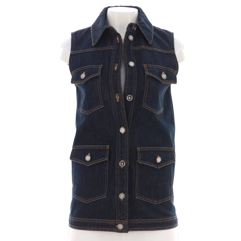 Women's Button Up Four Pocket Vest Denim