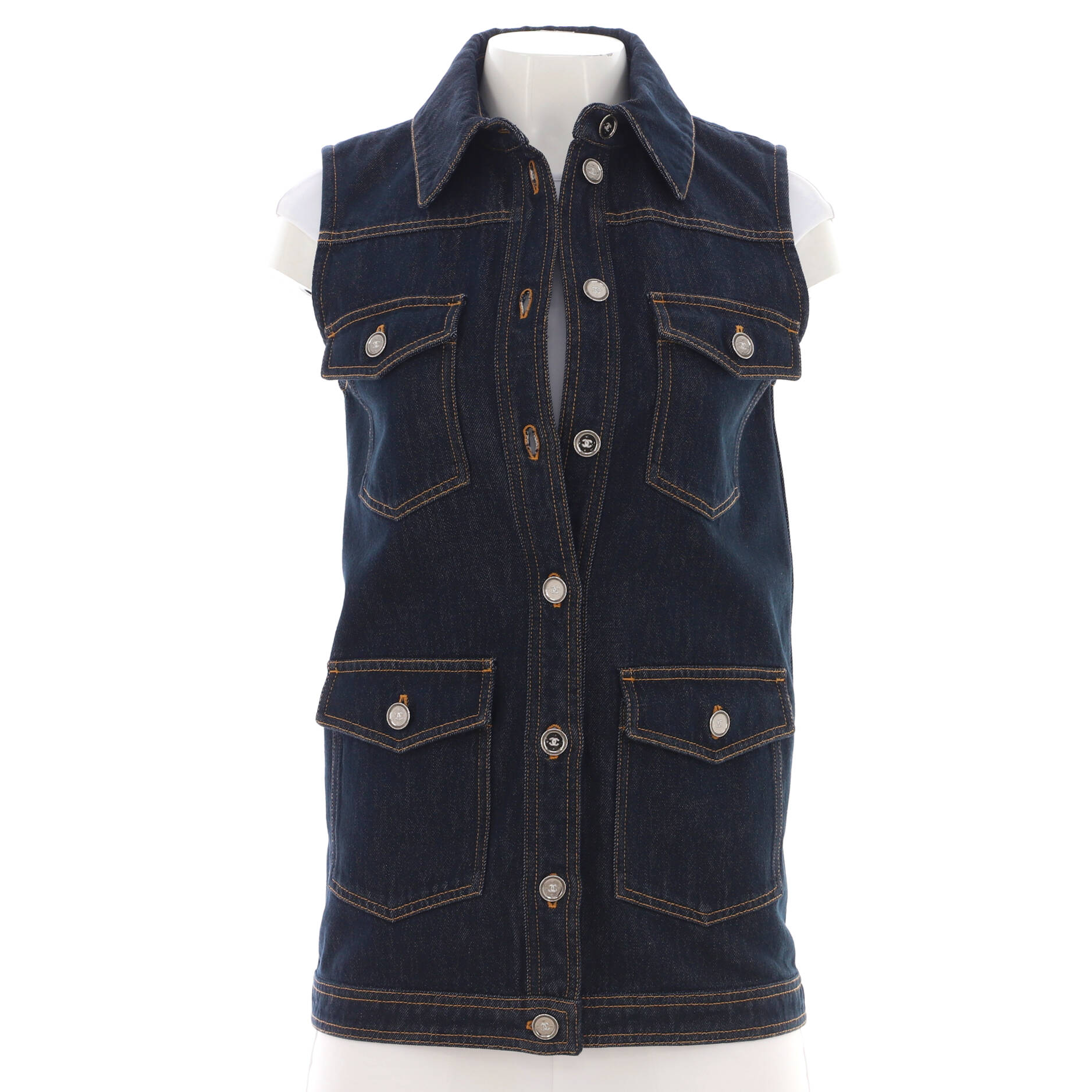Women's Button Up Four Pocket Vest Denim