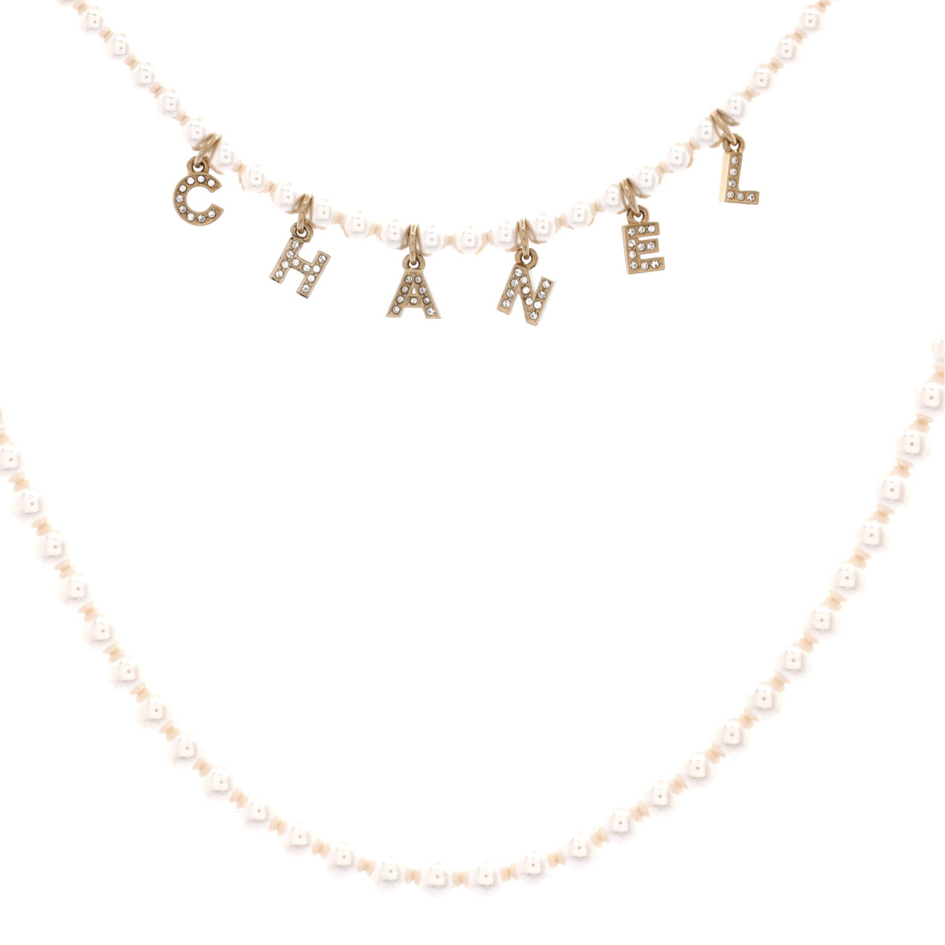 Logo Double Strand Belt Faux Pearls and Metal with Crystals
