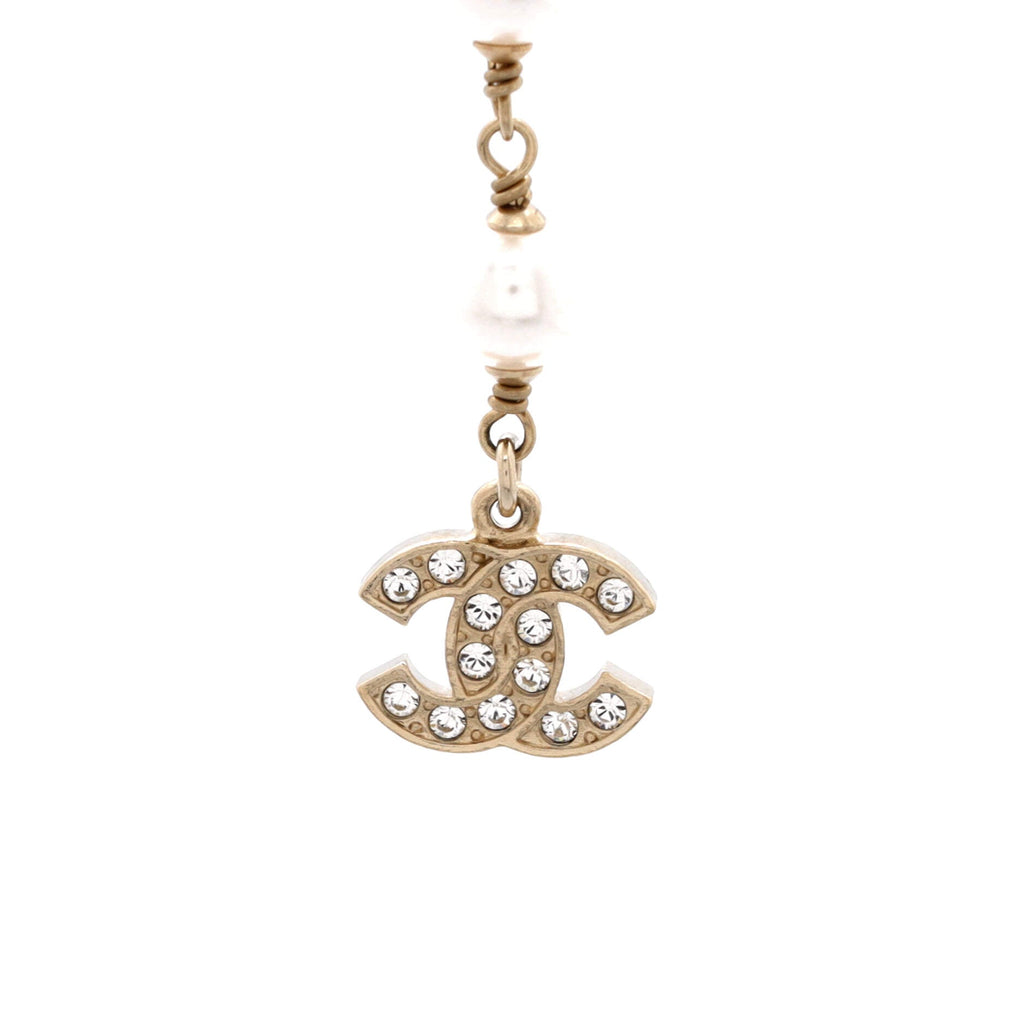 Logo Double Strand Belt Faux Pearls and Metal with Crystals