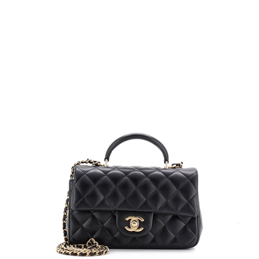 Classic Single Flap Top Handle Bag Quilted Lambskin Mini