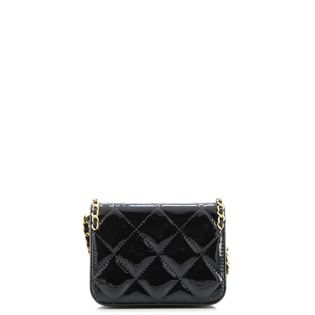Heart Chain Flap Bag Quilted Patent Mini