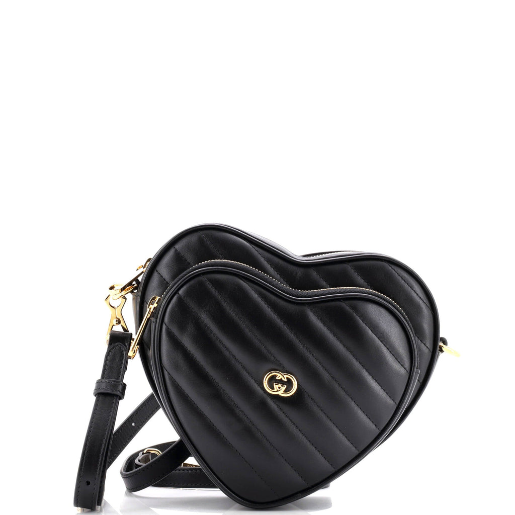 Interlocking G Heart Shoulder Bag Diagonal Quilted Leather Mini