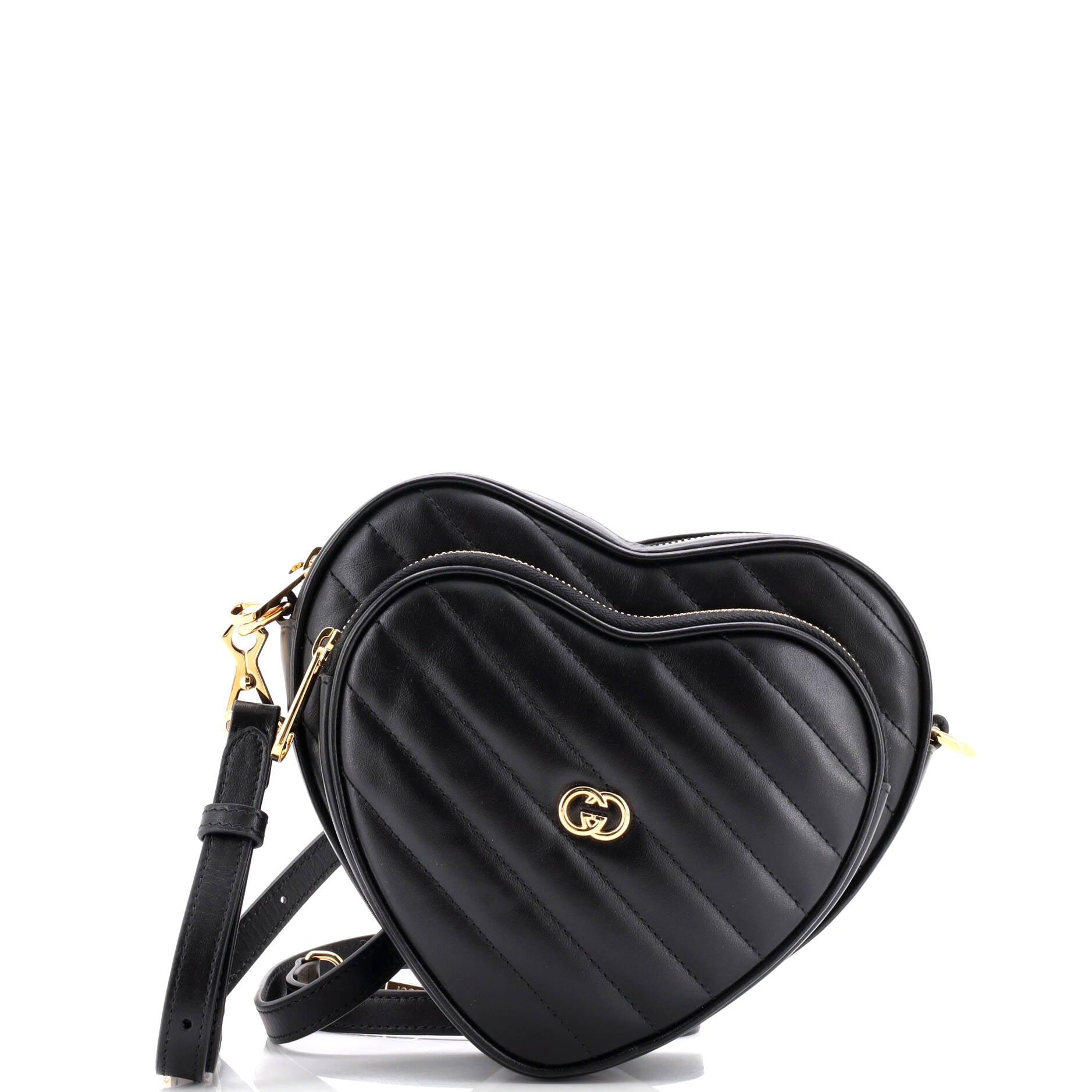 Interlocking G Heart Shoulder Bag Diagonal Quilted Leather Mini